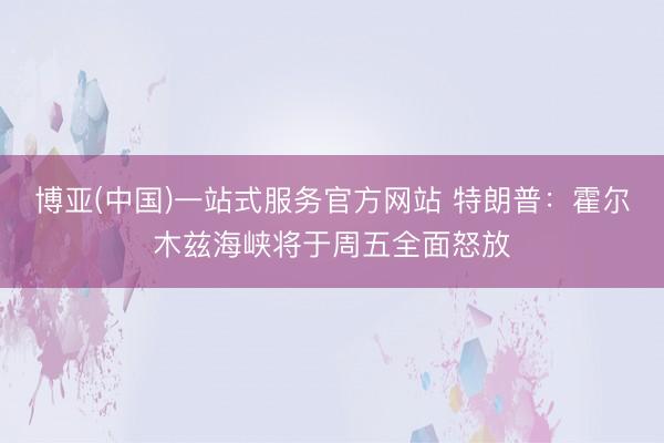 博亚(中国)一站式服务官方网站 特朗普：霍尔木兹海峡将于周五全面怒放